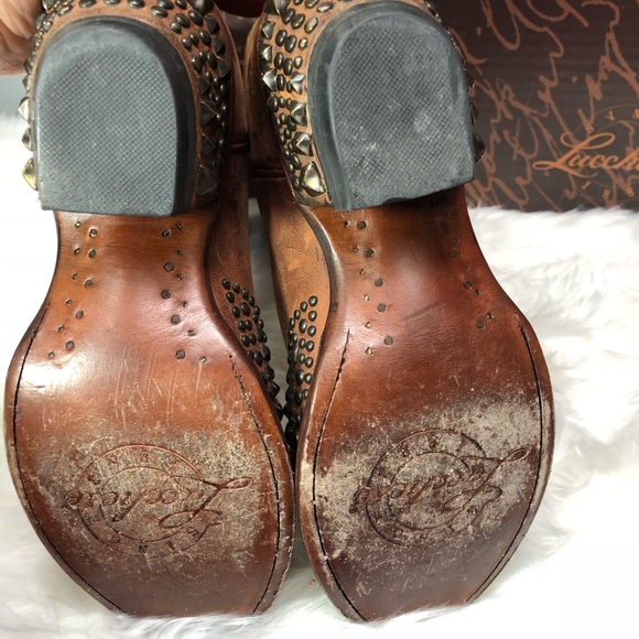 LUCCHESE COWGIRL BROWN STUDDED BOOTS - Picture 5 of 7